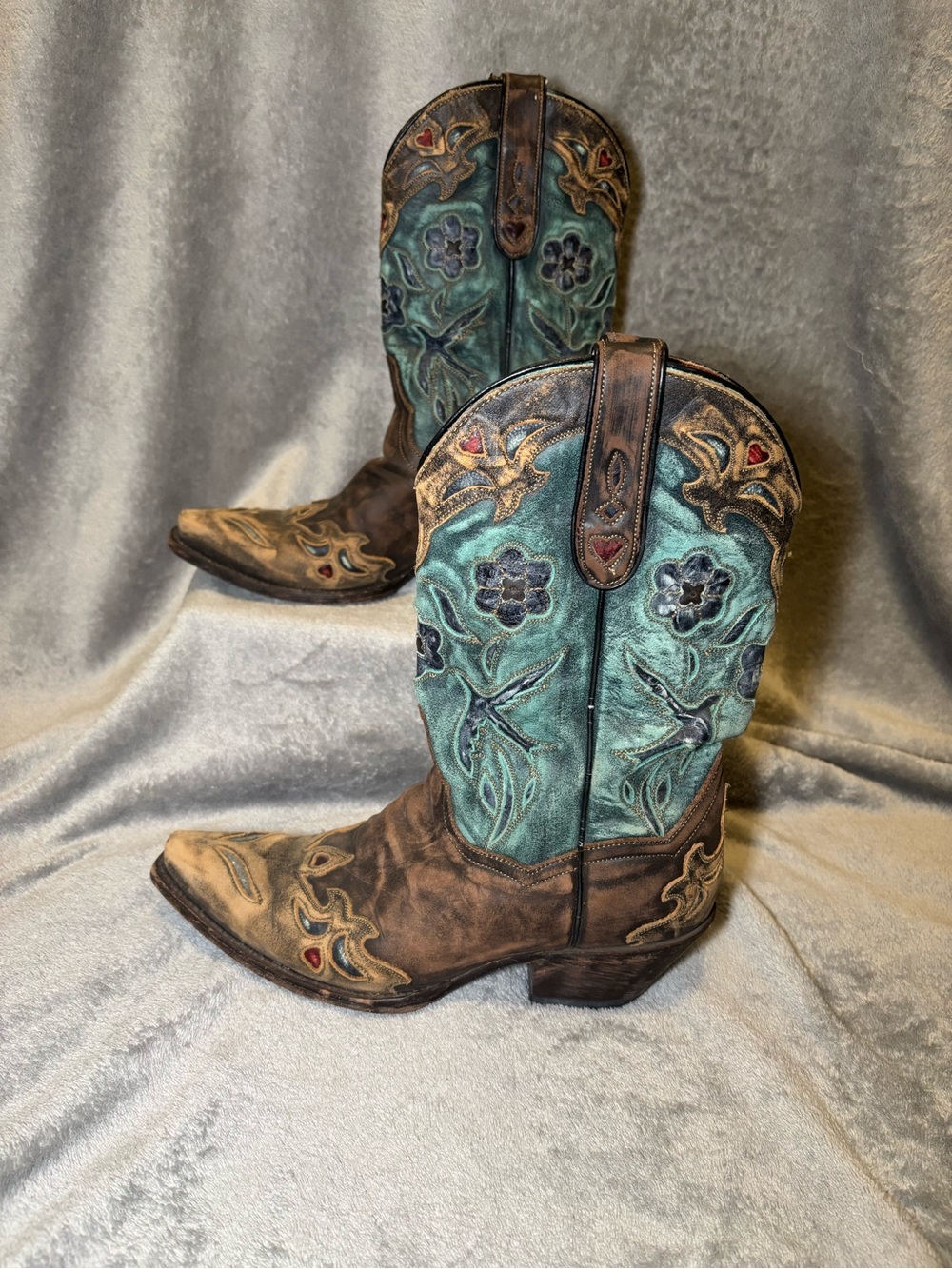 Dan Post Vintage Bluebird Western Boots DP3544 Turquoise Floral 7.5